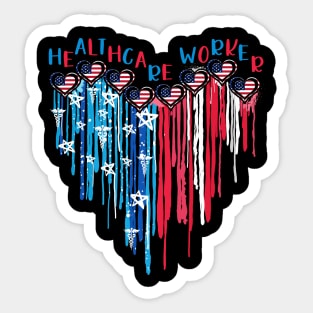 Healthcare Worker American Flag Melting Heart 4th Of July Sticker